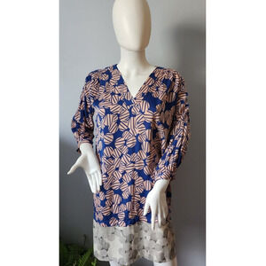 DVF Diane Von Furstenberg 95% Silk Short ABSTRACT Floral Dress Size 0 Pink Blue